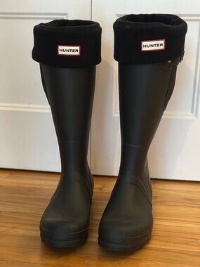 HUNTER - Men’s Original Side Adjustable Boots + Sock liner - MENS US 12 - Black